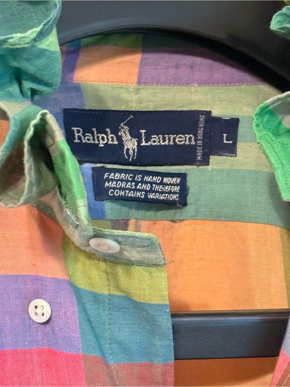Ralph Lauren Ruffle Collar Pastel Multi-Color Plaid Button-Down Shirt - Picture 7 of 9